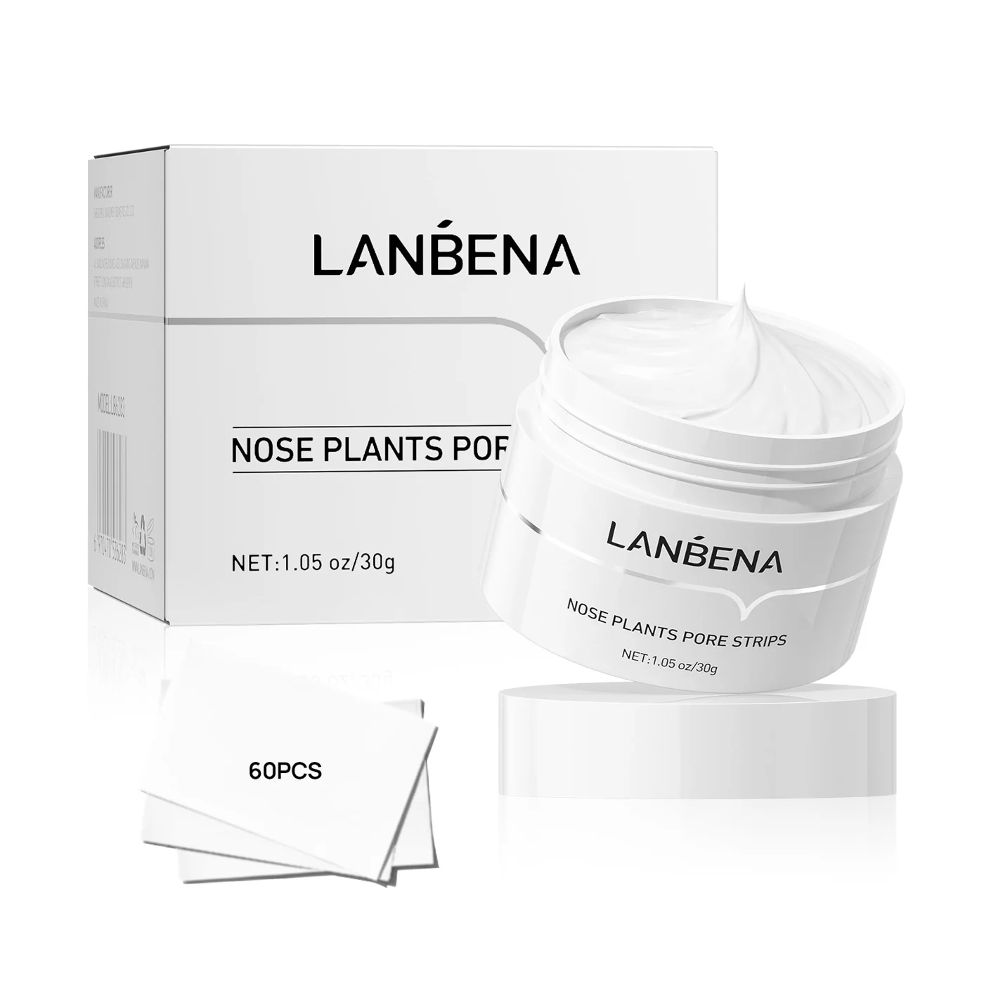 LANBENA Nose Plants Pore Strips jar and packaging on the official product background