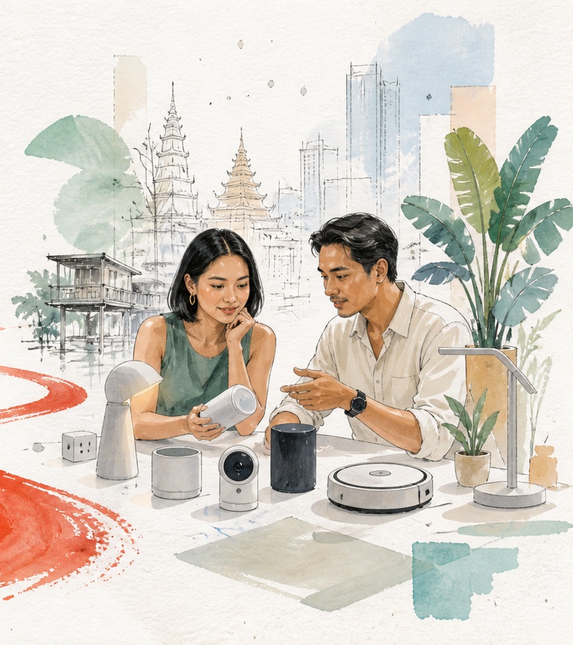 Watercolor illustration of consumer technology localization