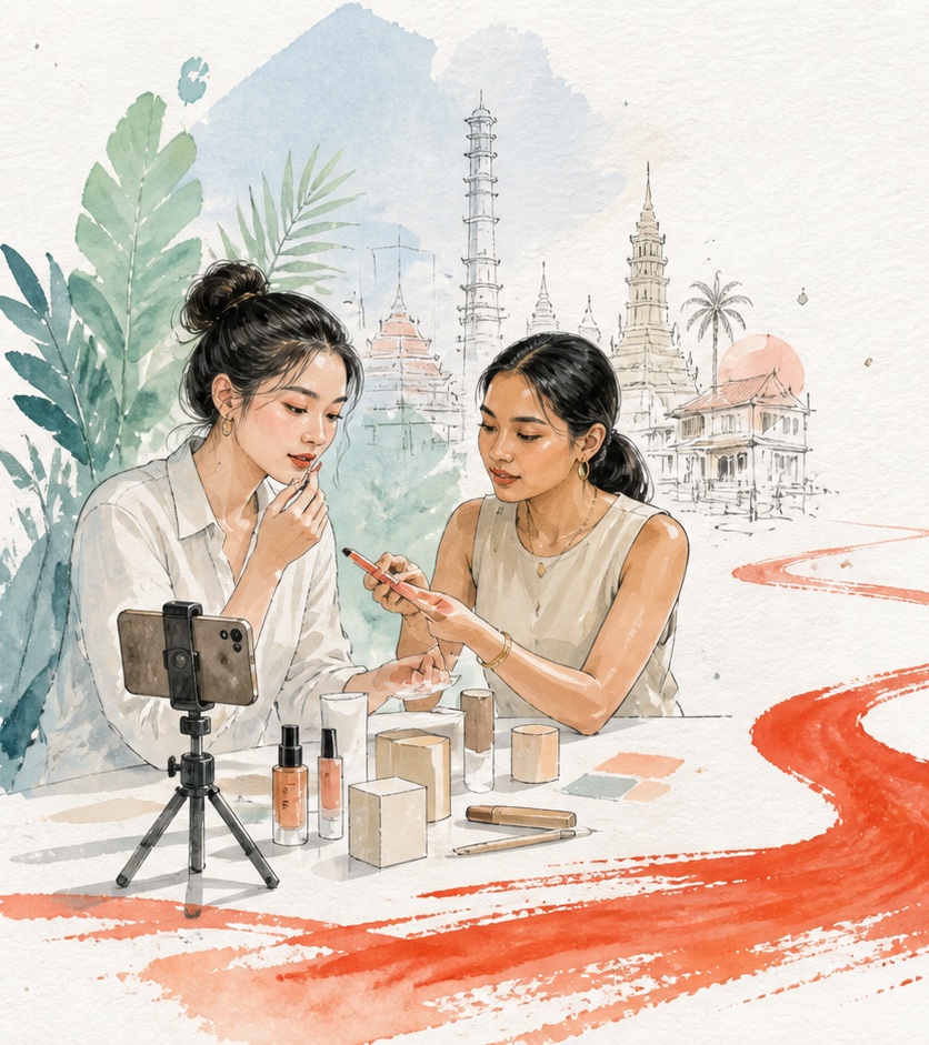 Watercolor illustration of Korean beauty localization