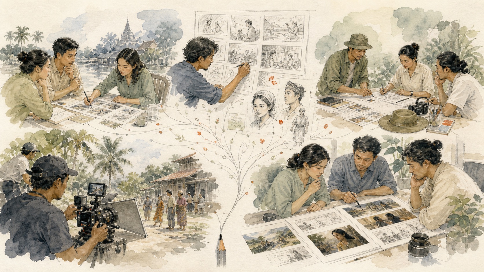 Human-led creative team using AI-assisted scripts, storyboards and production workflow